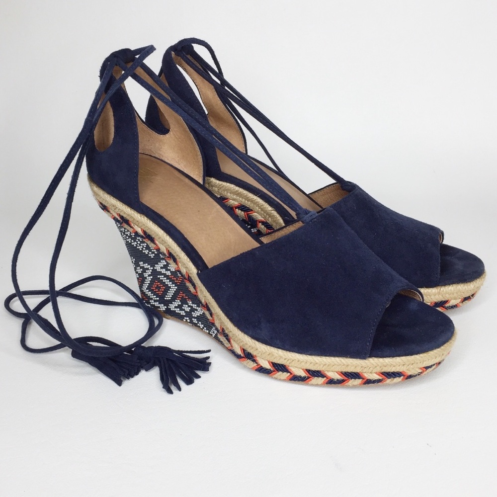 CABI Isla Wedge Espadrille Sandals Suede Aztec Heel Ankle Wrap 8
